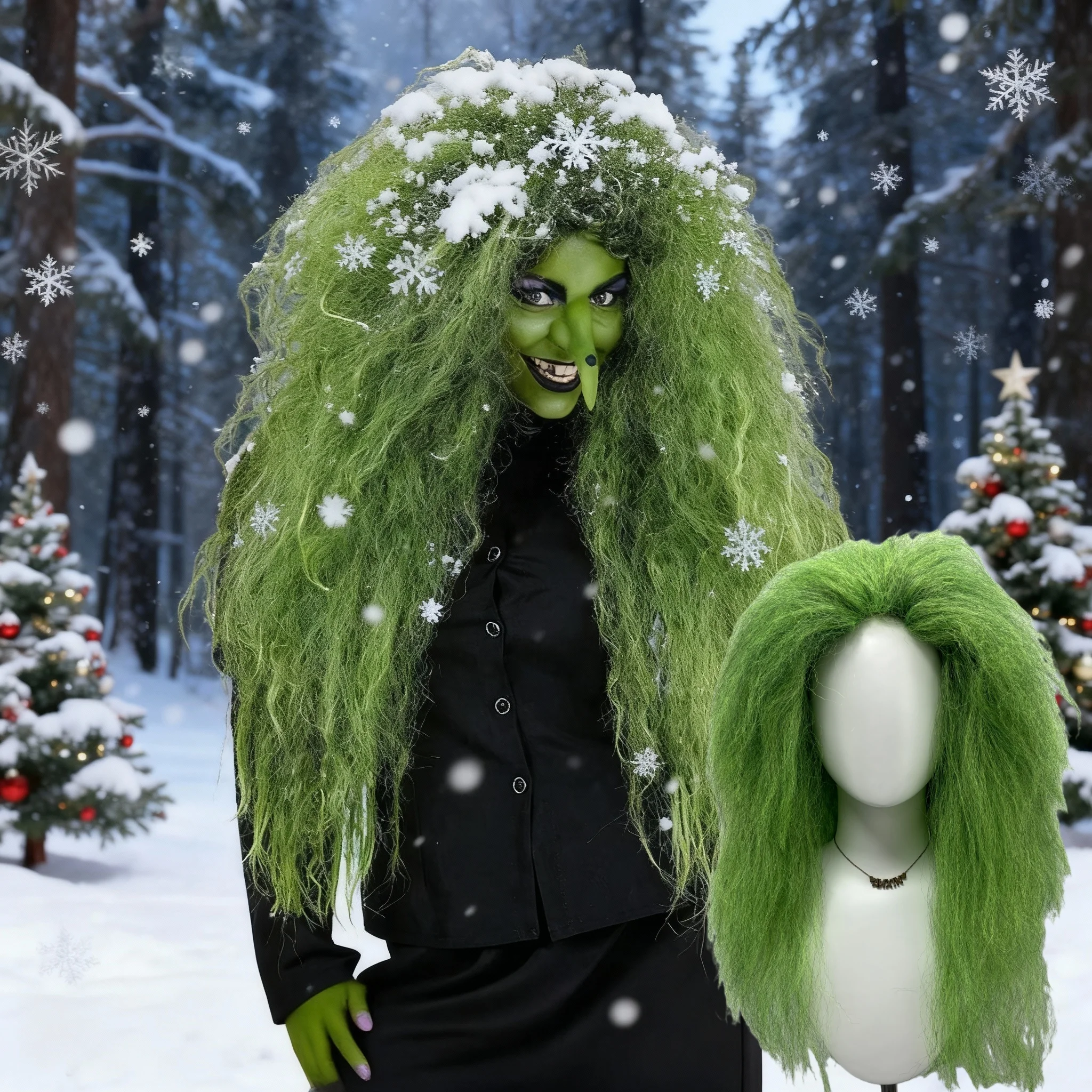

Christmas Yeti Costume Wig, Fantasy Green Matte Long Wig, Eccentric Exaggerated Synthetic Wig, Suitable for Comic Cons, Parties