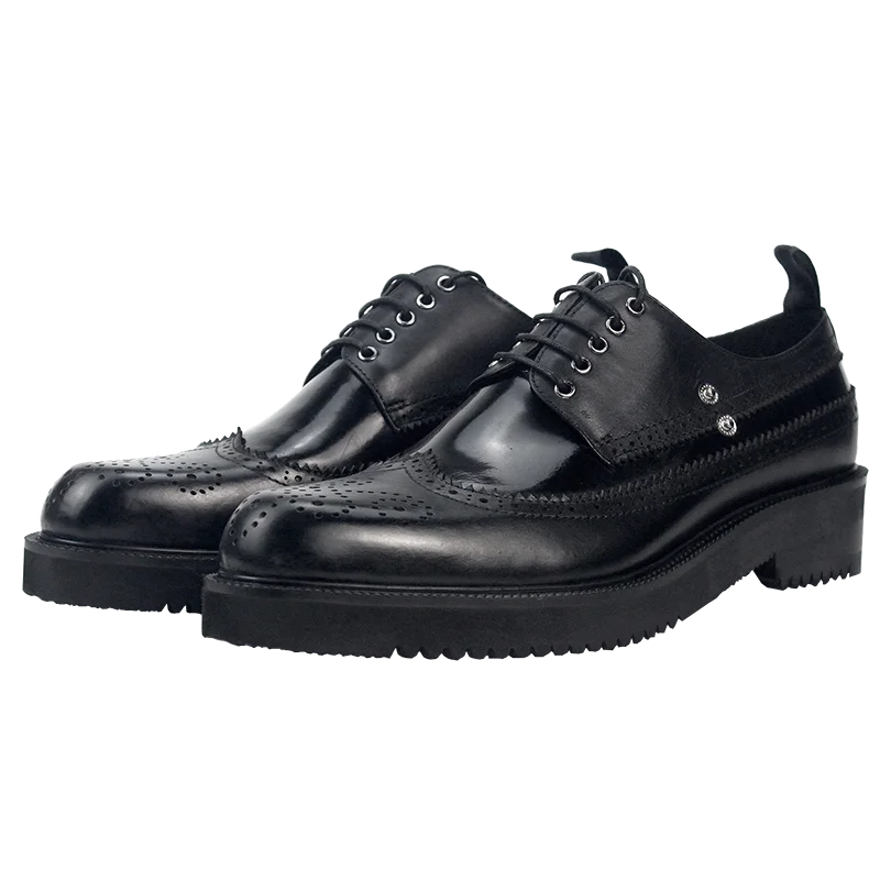 

New European Brogue Leather Shoes Men Height Increasing Cowhide Thick Sole Lace Up Handmade Genuine Leather Dress Shoes Male