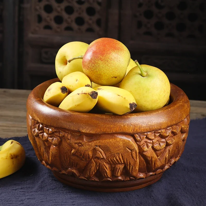 

Southeast Asian Solid Wood Fruit Plate Home Living Room Snack Bowl Dining Table Nut Plate Pure Handmade Carved Eco Friendly