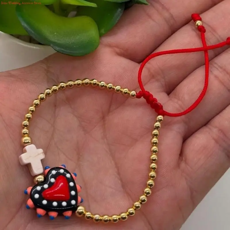 G92D سوار معصم ملون أنيق على شكل صليب وقلب قابل للتعديل للارتداء اليومي، هدية مثالية للنساء #1