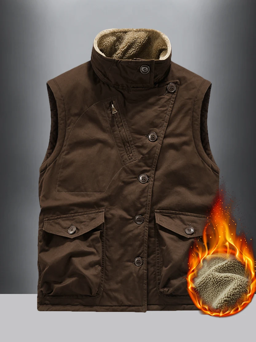 

Мужской свободный тактический жилет из овечьей шерсти на осень-зиму, теплый, хлопковый, рабочий, с воротником-стойкой, в городском стиле