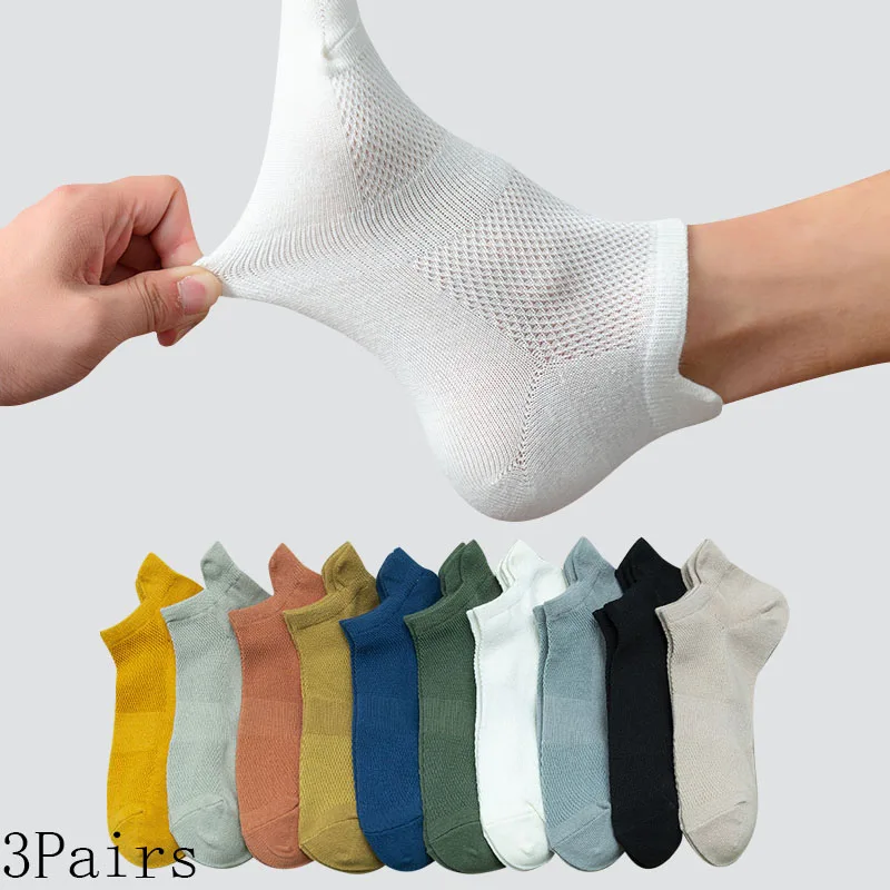 

3 Pairs/Lot Men's Cotton Invisible Ankle Casual Socks Solid Color Mesh Male Comfortable Breathable Underwear Soft Short Sock