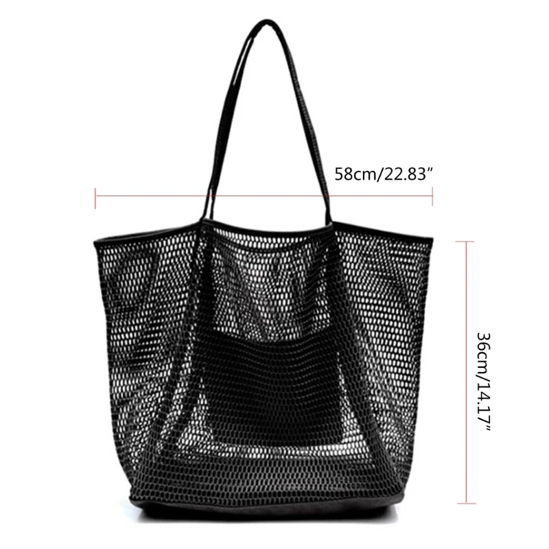 Fashion Foldable Tote Bag Mesh Beach Bag Handbag Shoulder Bag for Daily Wear E74B