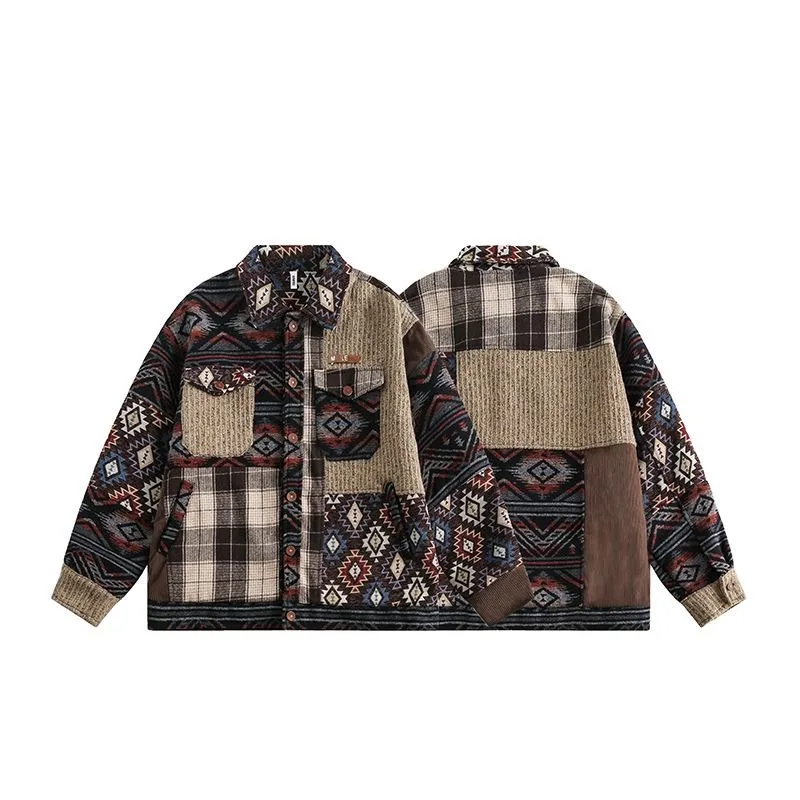 2024 Men's and women's fashion cardigan jacket plaid patchwork street clothing hip hop coat for boys and girls the same style