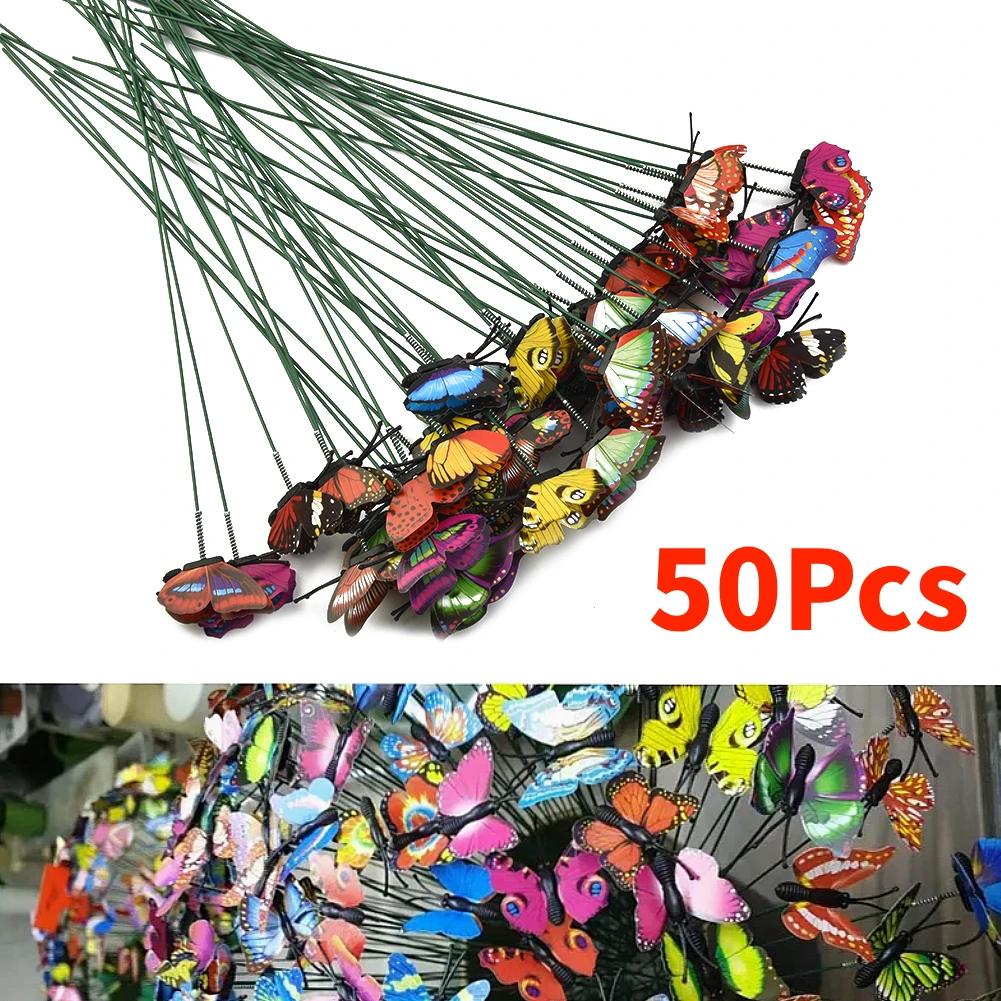 

50Pcs Butterfly Stakes Flower Bed PVC Simulation Butterfly Outdoor Garden Yard Plant Flower Pot Spring Garden Decoration Random