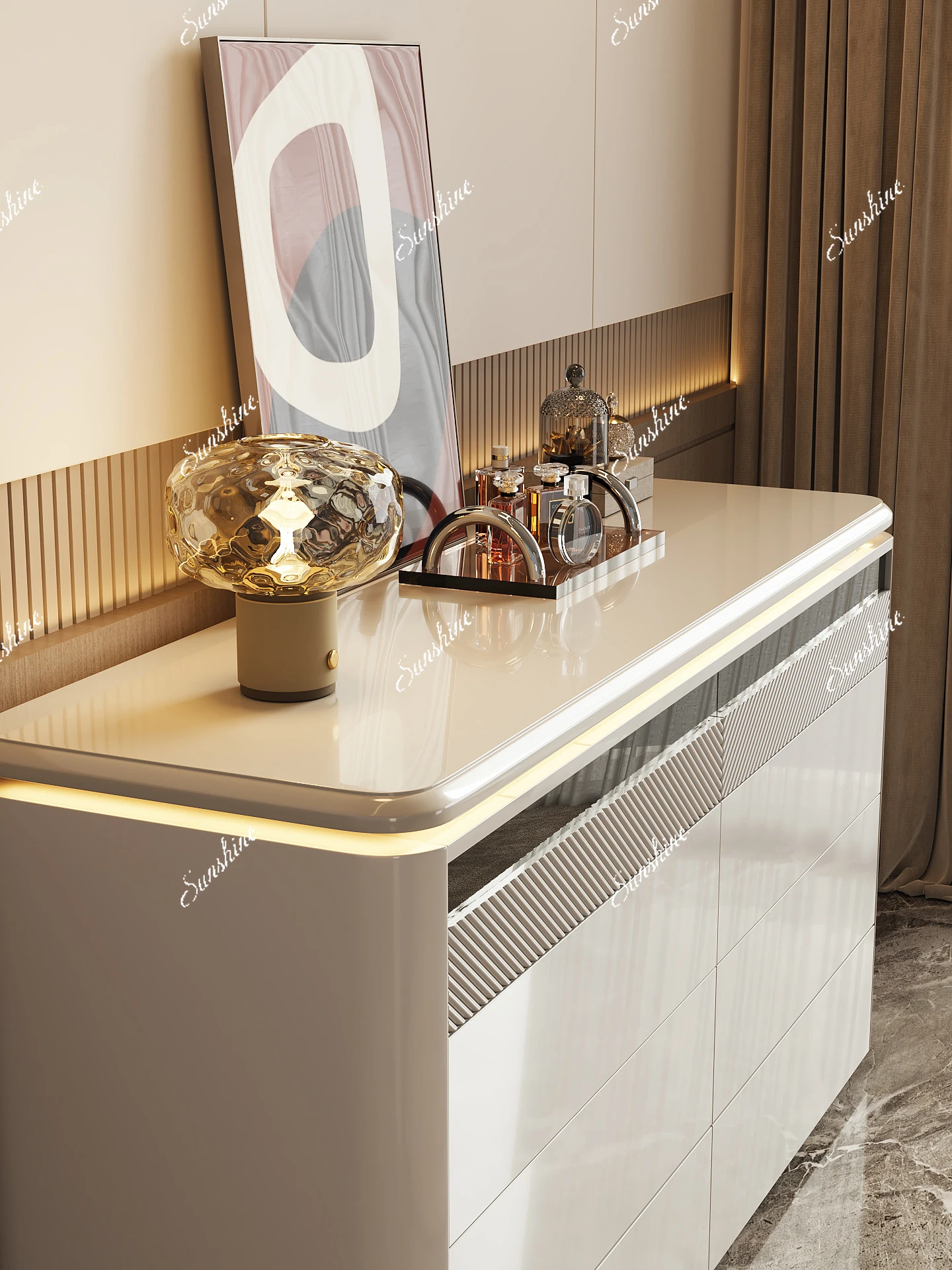 Italian minimalist eight-bucket cabinet dresser integrated light luxury bedroom