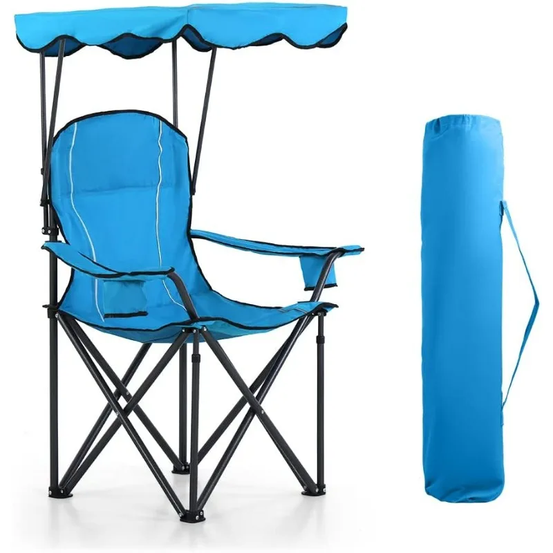 

Camping Chairs with Shade, Foldable Canopy Chair, Folding Camping Shade Chair for Outdoor, Camping, Patio, Support 350 LBS