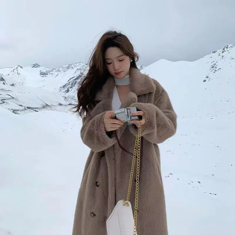 Kunstpelz-Damenmantel, Mäntel für Damen, Goth, gemütlich, Rock, Ehefrau, reine Langarm-Silhouette, voll geknöpfter Thermo-Polychrom-Besatz, fließend