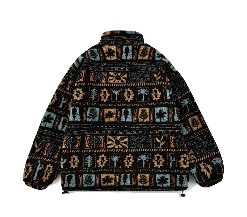 2025 Autumn Winter New Hot Sale Retro Style Men's Thick Loose Casual Stand Collar Colorful Printed Lamb Wool Coat