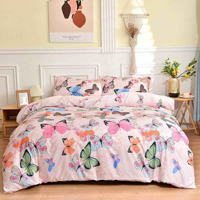 

Colorful Butterfly Pattern Duvet Cover with Pillowcases,Double King Bed Quilt Cover,Microfiber Soft Bedding Set 229x229cm