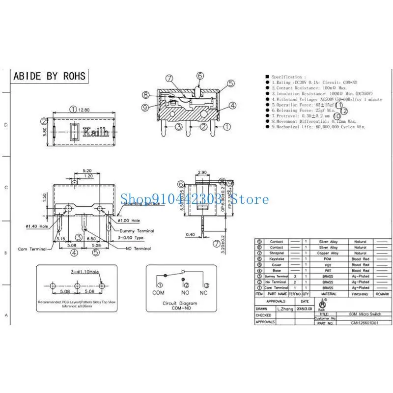 L4MD 1PC Microswitch Subminiatura Compatível Mouse Switch Botão Esquerdo Direito