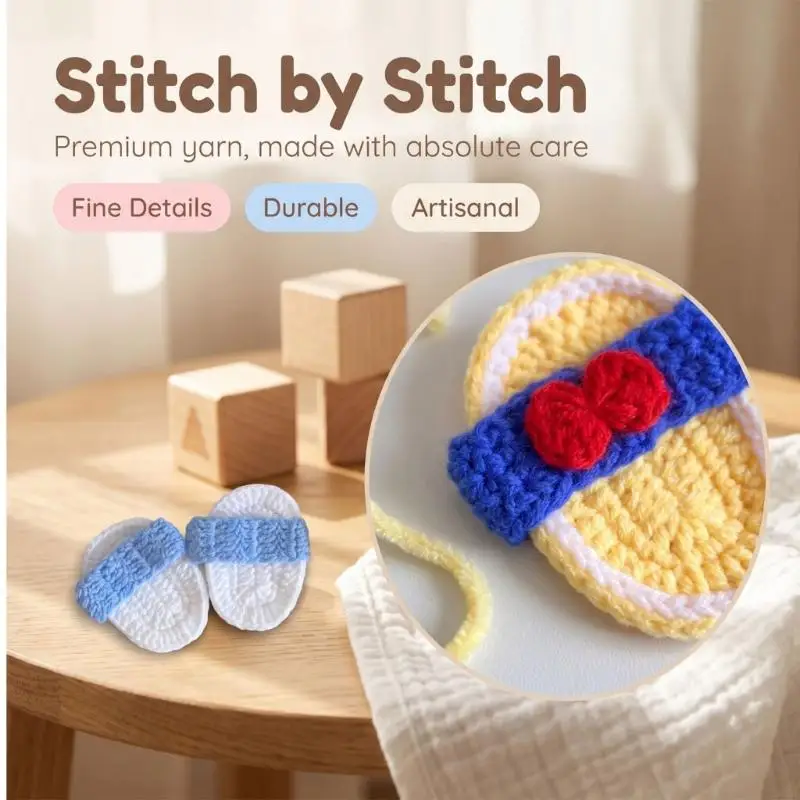 Soft Yarn Baby Photo Prop Slippers for 0-3 Months, Crocheted Newborn Photography Pair for Indoor Portrait Styling A2UB