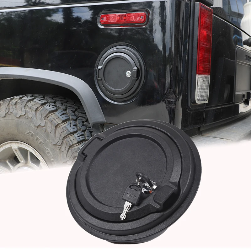 Aluminium Alloy Black Car Gas Oil Fuel Tank Cap Decoration Cover With Key Lock For Hummer H2 2003-2009 Exterior Accessories