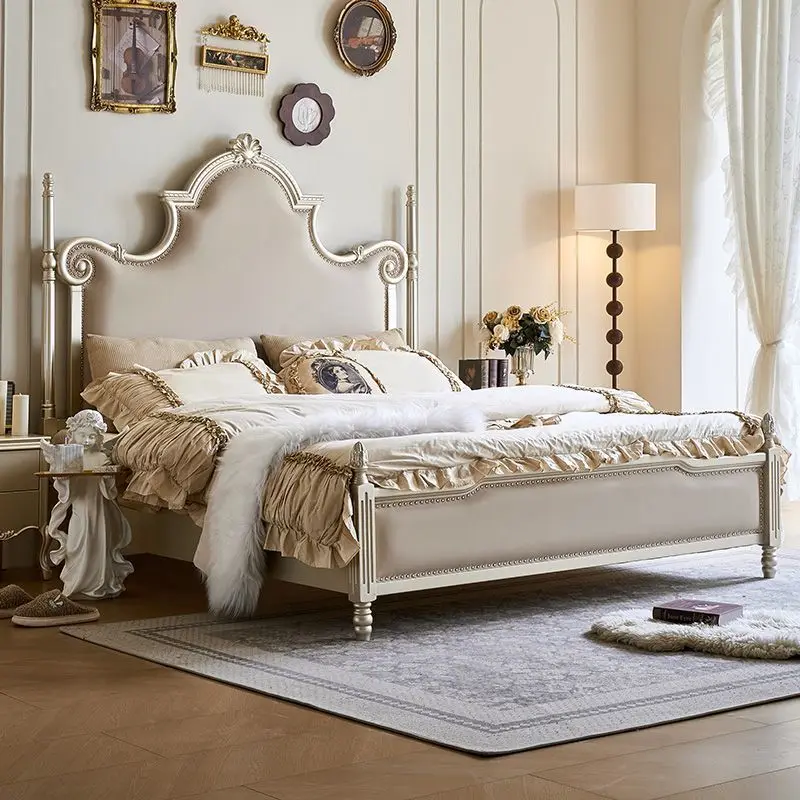French-style solid wood double bed, carved luxury, European villa, high-end master bedroom, American light luxury princess bed