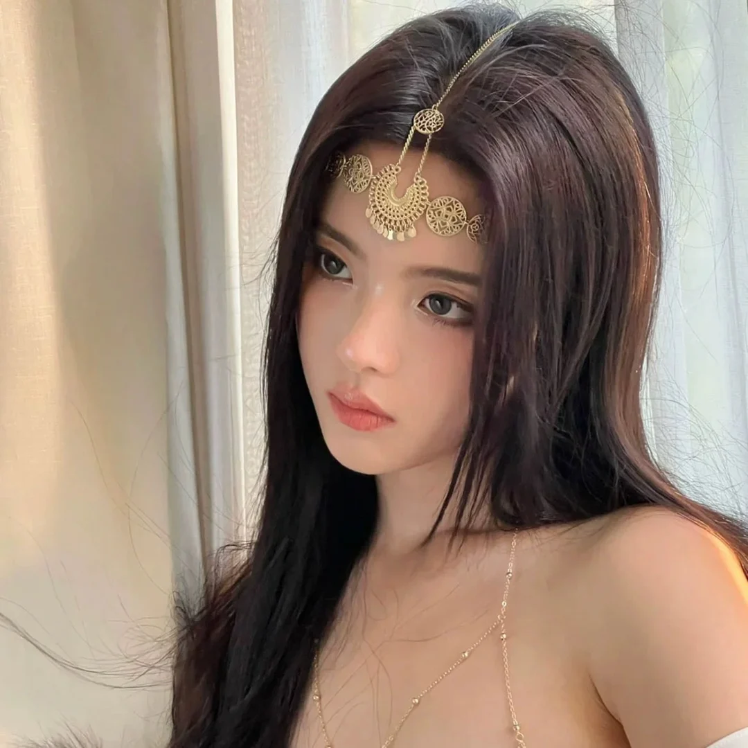 

Goddess Hair Accessory Gold Fringe Forehead Chain Headband Retro Exotic Ethnic-Style Headpiece