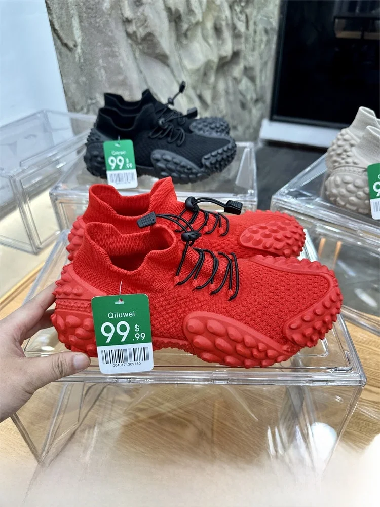 

Men's Casual Outdoor oes Breathable Fly Knit Upaded Version Spring Summer Flat Laced round Toe Anti-Slip Soft Inner Material