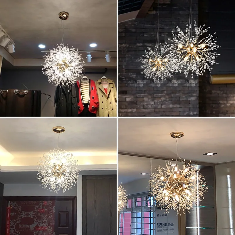 Modern Dandelion Golden Hanging Light Indoor Luxury Decoration Chandelier Parlor Dining Room LED Pendant Lamp Kitchen Bar Lights