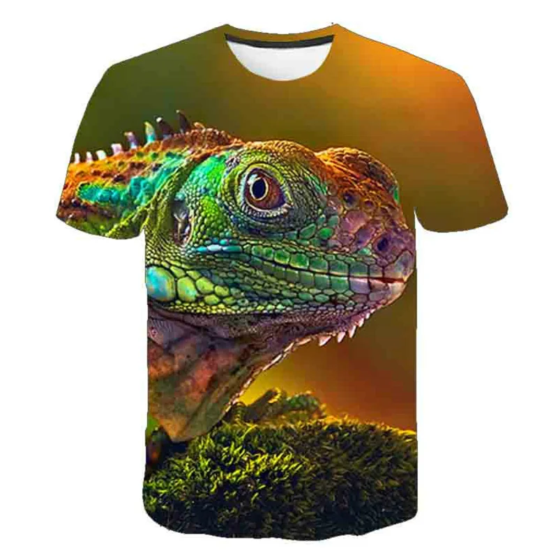 Reptile Lizard Graphic T-Shirt For Men Chameleon 3D Printed T Shirts Summer Casual Street O-Neck Oversized Short Sleeves Tees