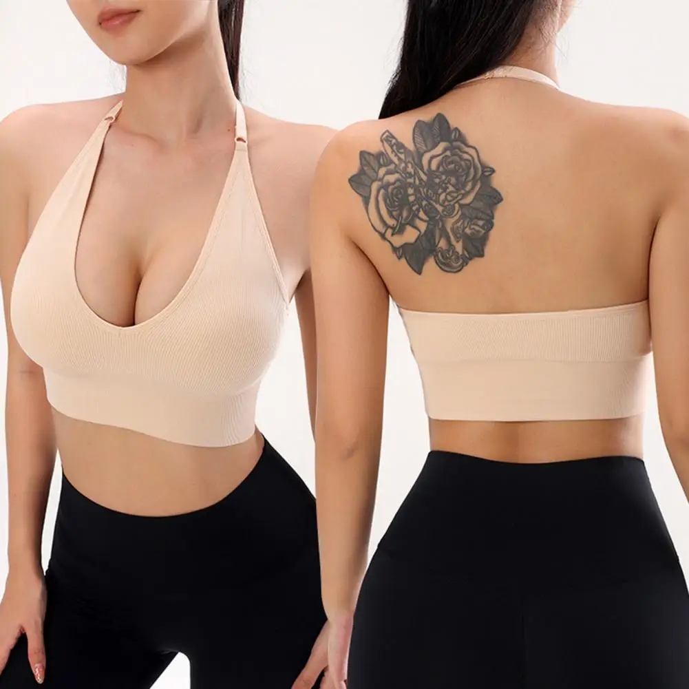 

Women Sports Bra Halter Neck Deep V Neck Shockproof Sports Underwear Push-up Beauty Back Yoga Bra Seamless Yoga Jogging Vest Bra