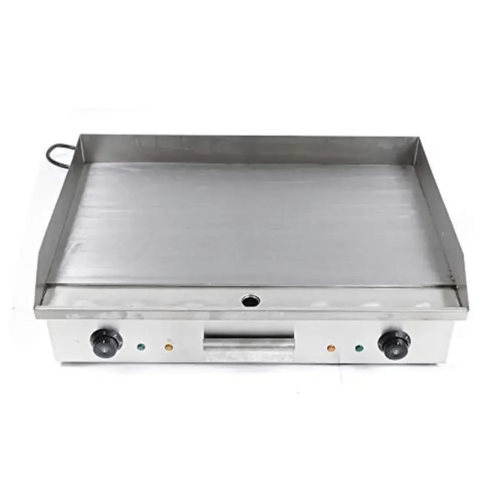 Plancha eléctrica, parrilla superior plana, temperatura ajustable, cocina comercial de acero inoxidable, gran capacidad, uso doméstico y comercial