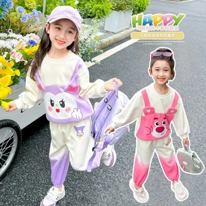 Ensemble de vêtements à capuche Kuromi Anime pour enfants, chemise et pantalon à manches longues, bébé de dessin animé mignon, cadeaux Kawaii, printemps et automne, FJ2 pièces