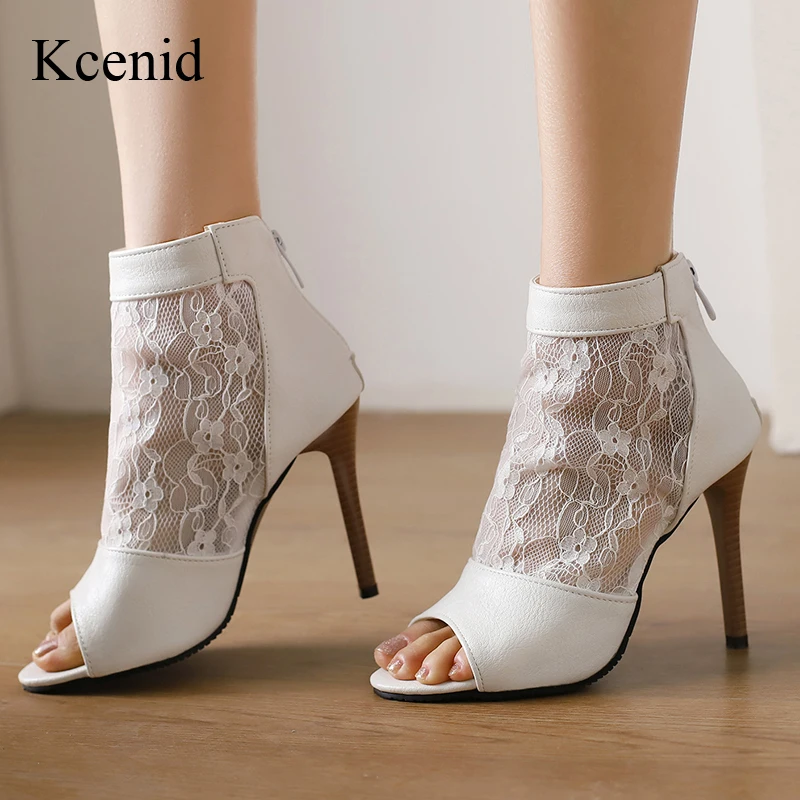 

Kcenid/пикантные сетчатые летние ботинки на высоком каблуке, женские туфли с открытым носком, женские вечерние модные ботильоны на шпильке для ночного клуба, большие размеры 34-50