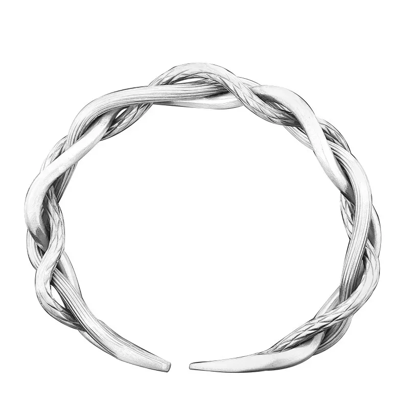 Pulsera tejida Vintage para hombres y mujeres, brazalete Simple de Plata de Ley 925 con certificado Original, temperamento abierto, regalo de joyería