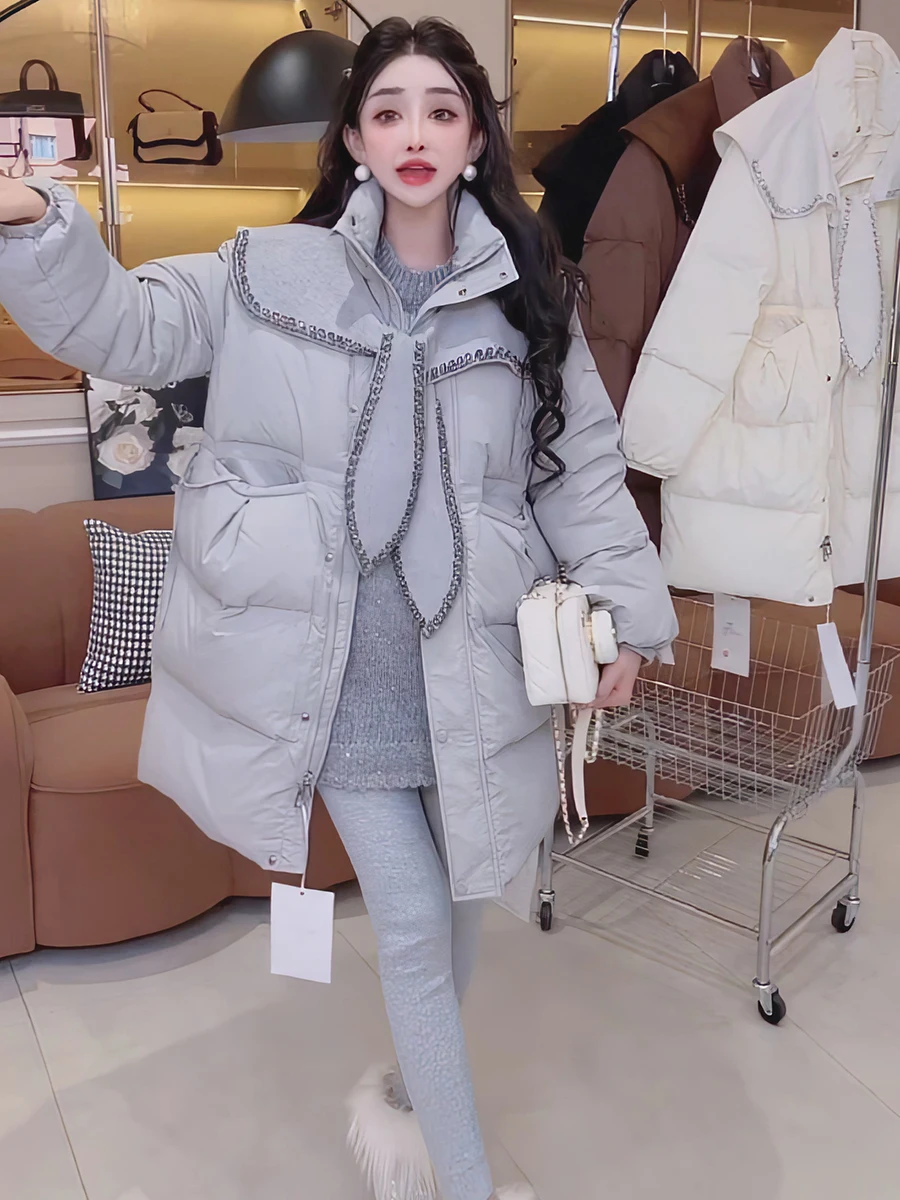 

Новая зимняя женская удлиненная куртка-пуховик премиум-класса из белого пуха, теплая, для повседневной носки, с застежкой-молнией