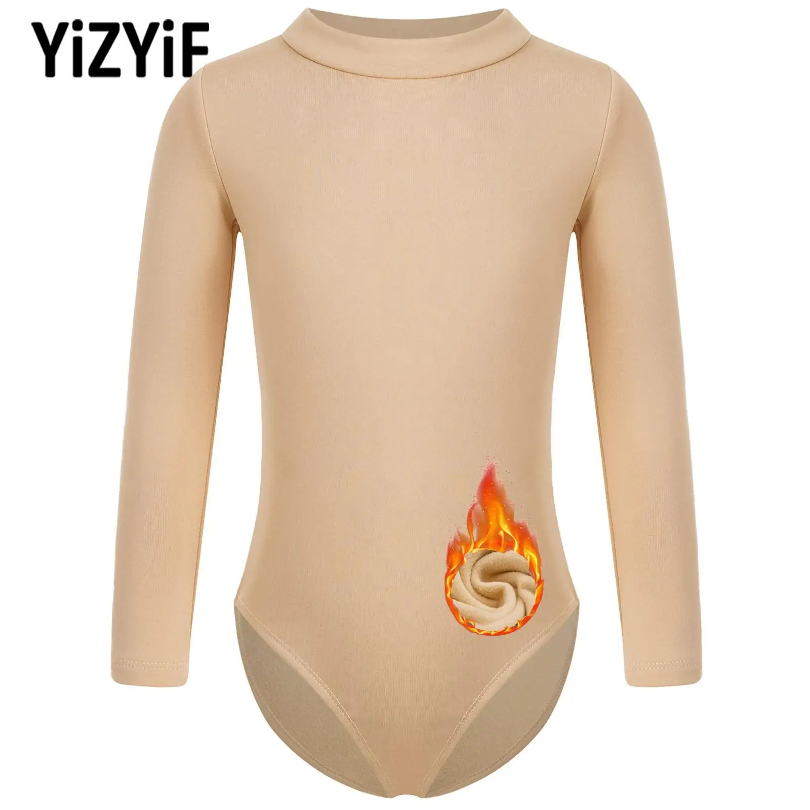 Body da danza classica foderato a maniche lunghe in pile leggero body tinta unita colore nudo allenamento per ginnastica costume da riscaldamento per bambine