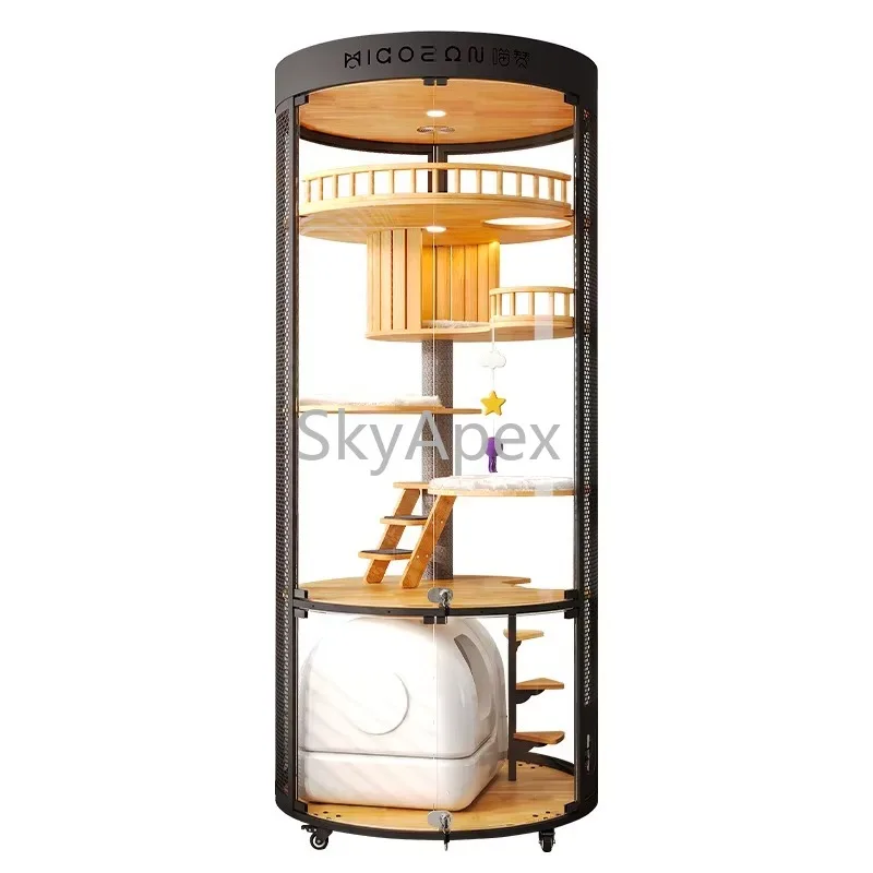 

Luxury 360 Glass Large Solid Wood Cat Villa Indoor Four Seasons Pet House For Cats Breathable Easy Clean Sturdy For Multi Cats