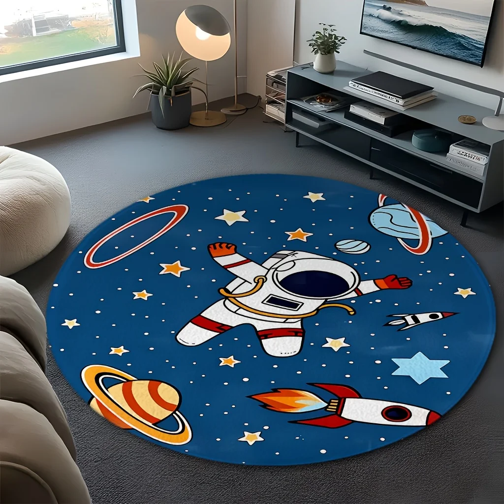 

Astronaut Space Round Rug Flannel Soft Kids Bedroom Decor Galaxy Planet Star Floor Carpet Children Room Area Rugs Non Slip