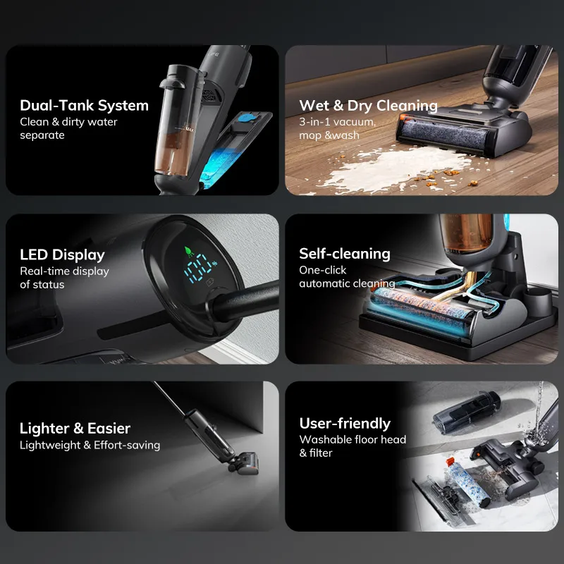 ILIFE W90 Pro غسيل ممسحة ذكية لاسلكية رطبة وجافة، شفط 7000 باسكال، تنظيف ذاتي لمدة دقيقة واحدة، خزان مياه مزدوج كبير، تحديث W90 #2