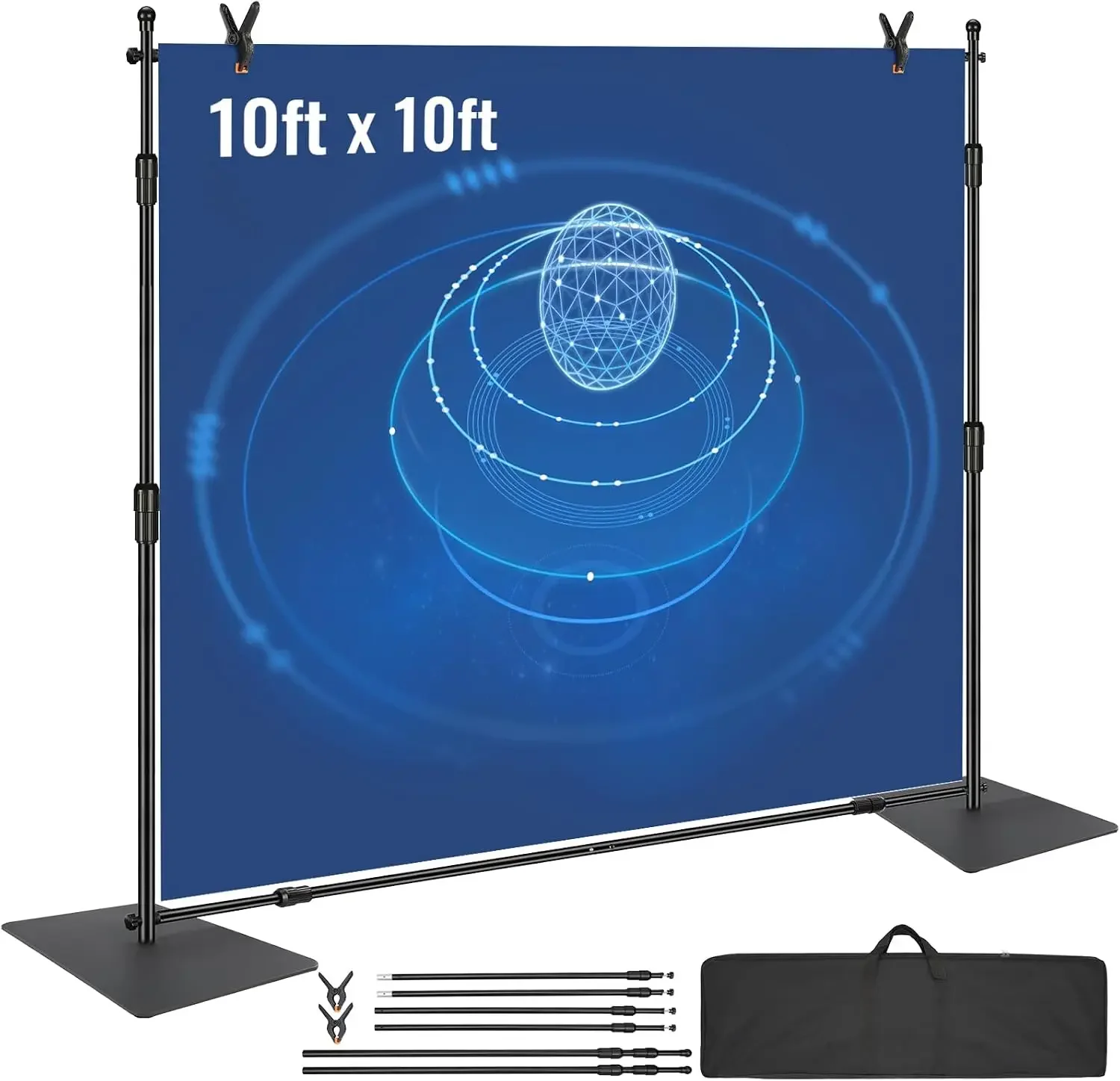 10ft x10ft Pipe and Drape Kit, Heavy Duty Backdrop Stand with Carbon Steel Base, Adjustable Backdrop Support with 2 Clamps and A
