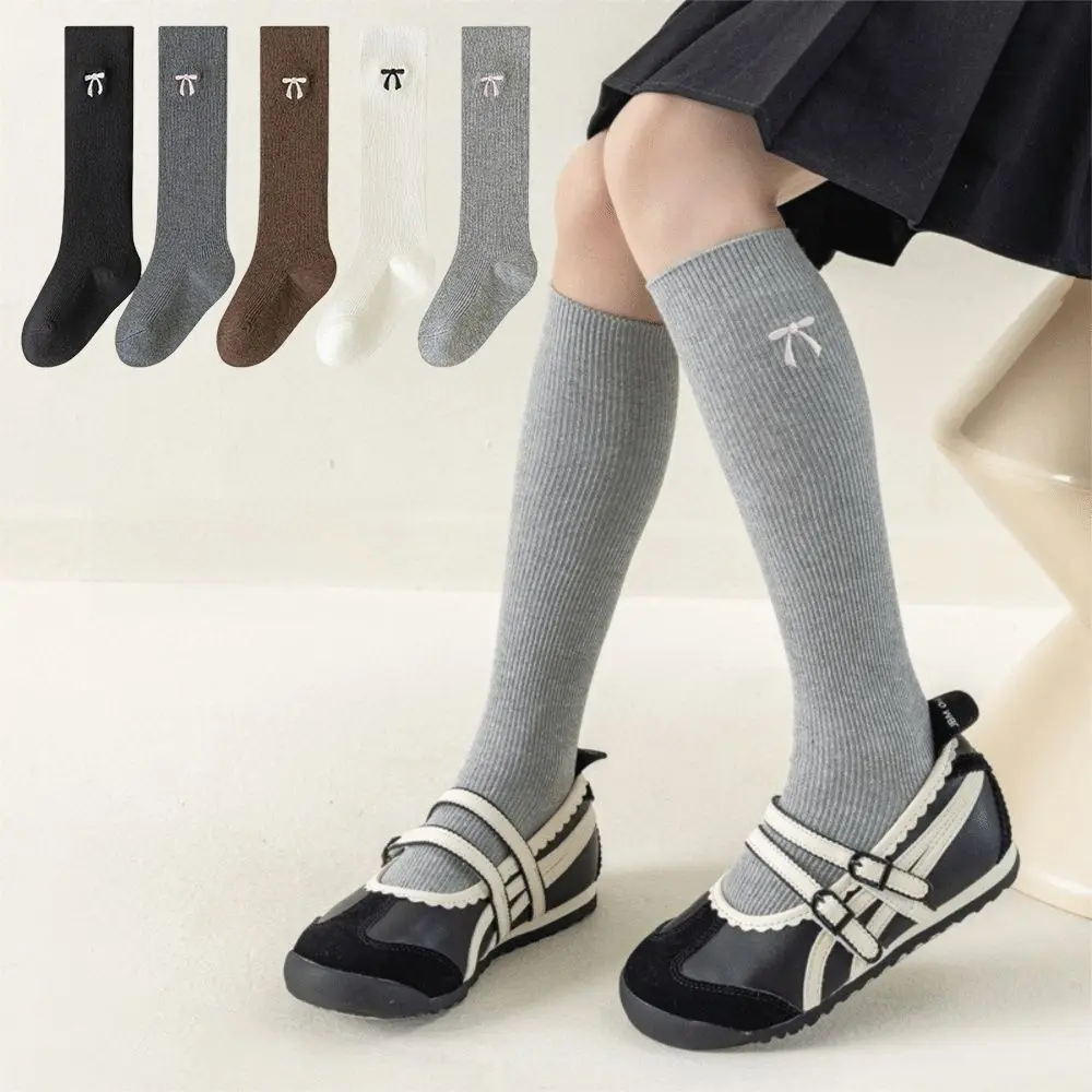 Cute Ribbed Knit Girls Knee High Socks Bow Detail Soft Breathable Long Tube Stockings Bow Long Socks Women