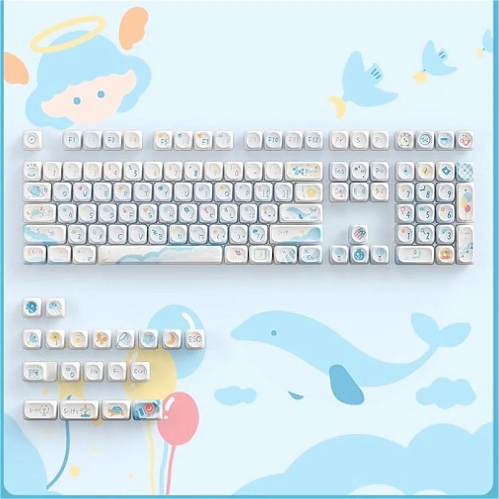 

Blue Dream Theme PBT Keycaps, Cherry Profile Cute Aesthetic Keycaps for Mechanical Gaming Keyboard