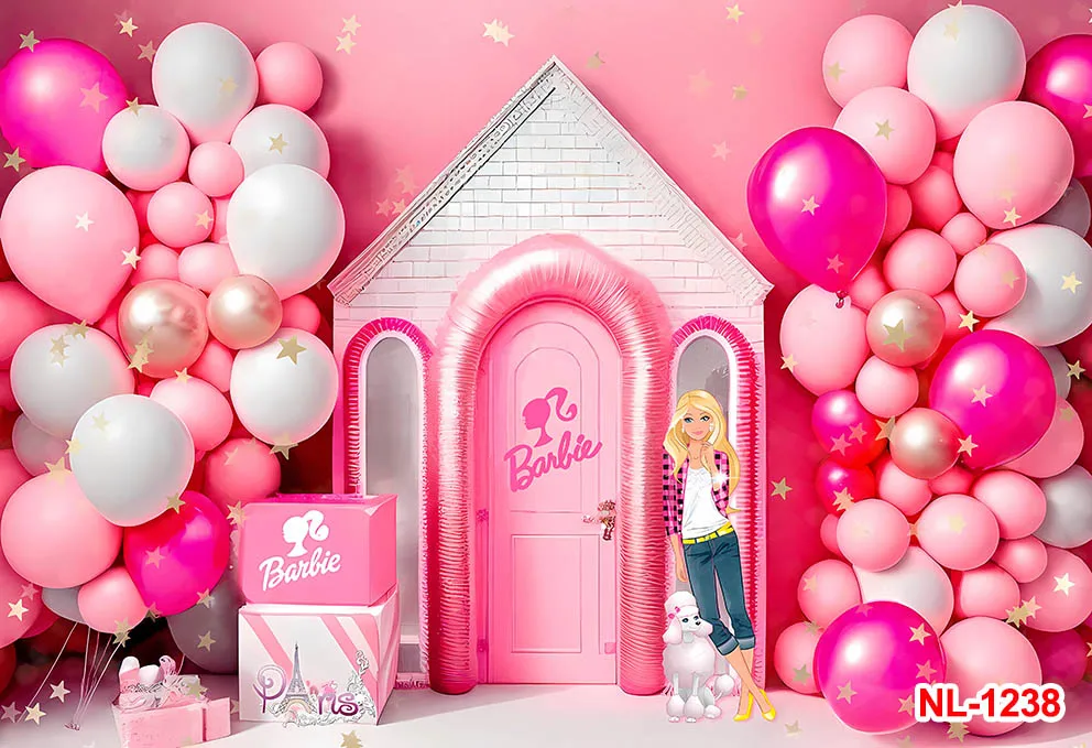 Girls Party Decoration Supplies Photography Backdrop Barbie Theme Birthday Photo Background Cake Table Decoration Banner Props