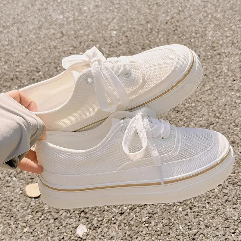 

Women's 2025 Summer New Canvas Shoes Breathable Korean Fashion Casual Mesh White Sneakers Flats Versatile