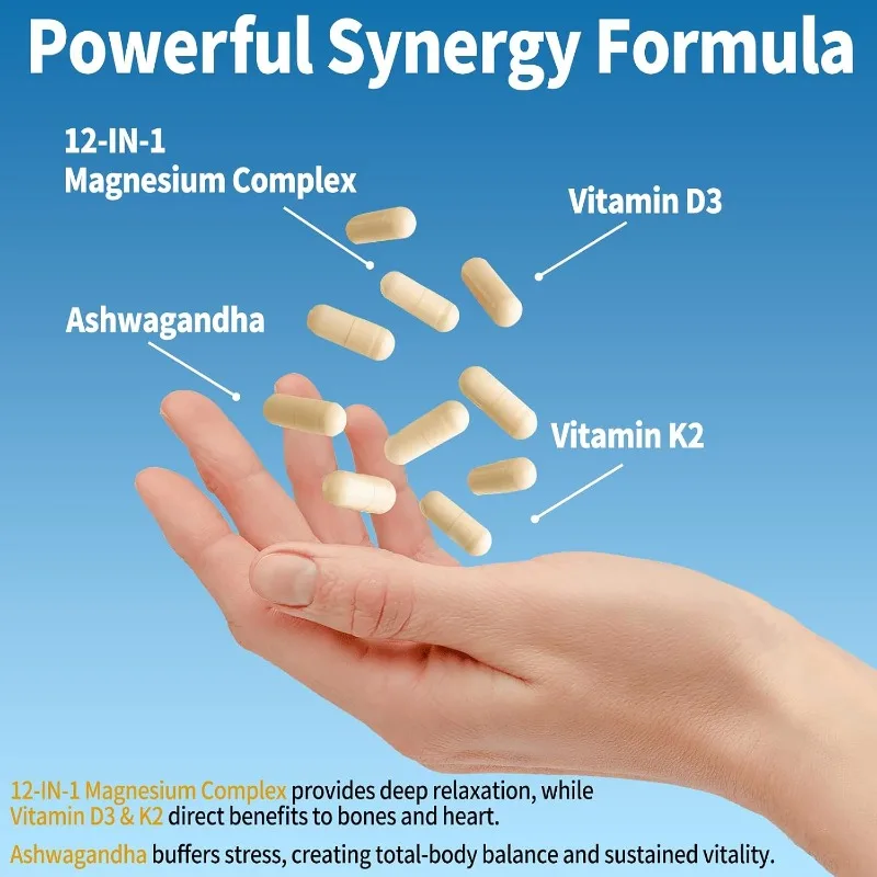 Magnesium Complex 700mg, Glycine Containing Vitamin D3 K2, Citric  Malic  Oxide Taurine 60 Capsules