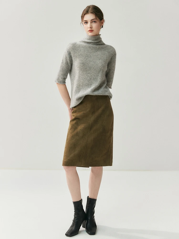 

Women 100% Cashmere Sweater Turtelneck Half Sleeve Pullover Spring Autumn Winter Office Lady Grace Cashmere Knitwear Comfy Tops