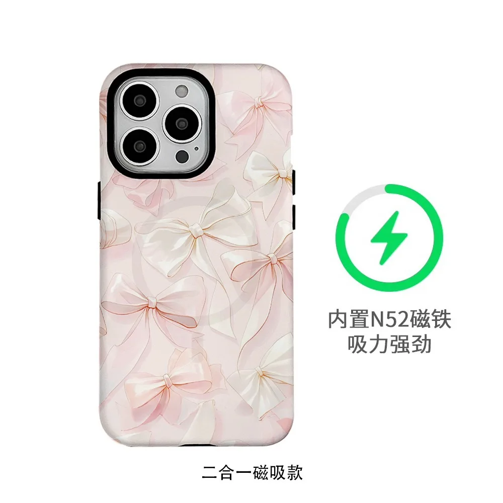 

Korean Ins Pink Bow Case for IPHONE 17Air 16ProMax 15 Plus 14 13 12 Mini 11 PRO 17E Acrylic TPU Two in One Magnetic Phone Cases