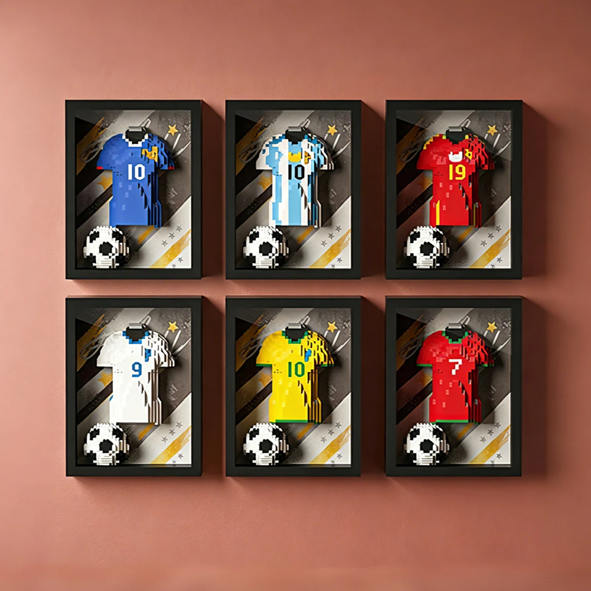 Desktop Wall Display World Soccer Football Jersey Frame Home Decor Mini Building Block Set Gift for Fans
