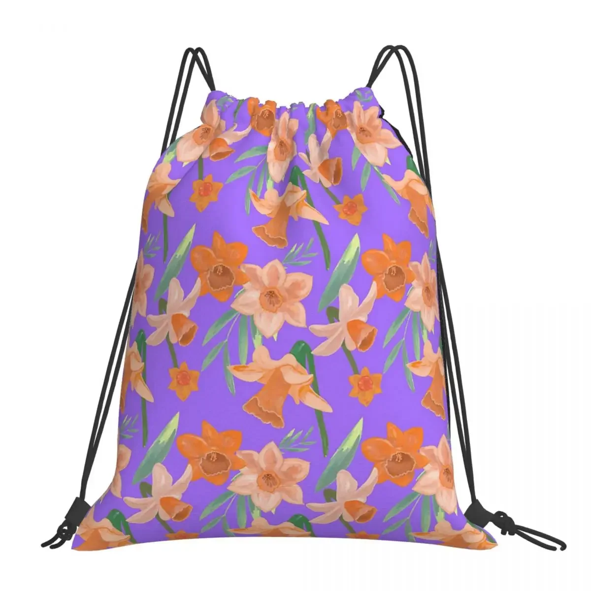 

Springtime Daffodil Pattern On Purple Backpacks Drawstring Bags Drawstring Bundle Pocket Storage Bag BookBag For Travel School