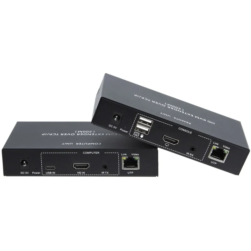 Super Sale 200M HDMI-Compatible IP KVM Extender over RJ45 Ethernet Cat5e/6 Cable 1080P Extender USB KVM Via Network Switch EU PL