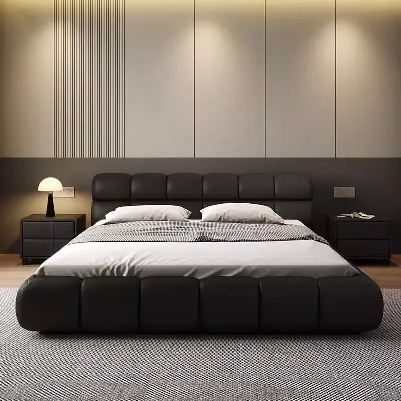 

Luxury Designer Double Bed Frame Black Master Sleeping Modern Twin Bed Frame King Size Safe Letto Matrimoniale Nordic Furniture