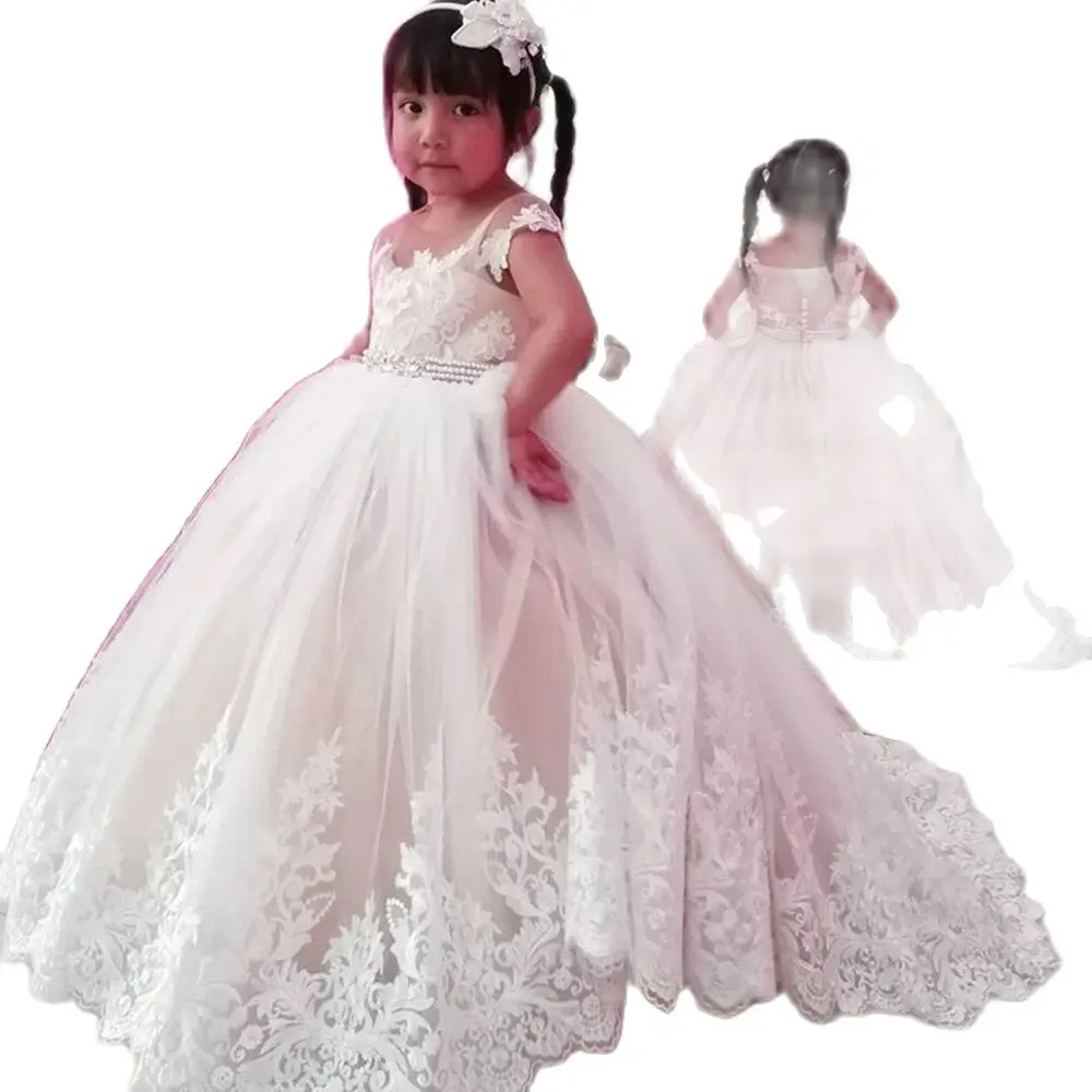 

Flower Girl Dress Puffy Gown Lace Applique Tulle Little Princess Party Dress for Wedding Special Occasion