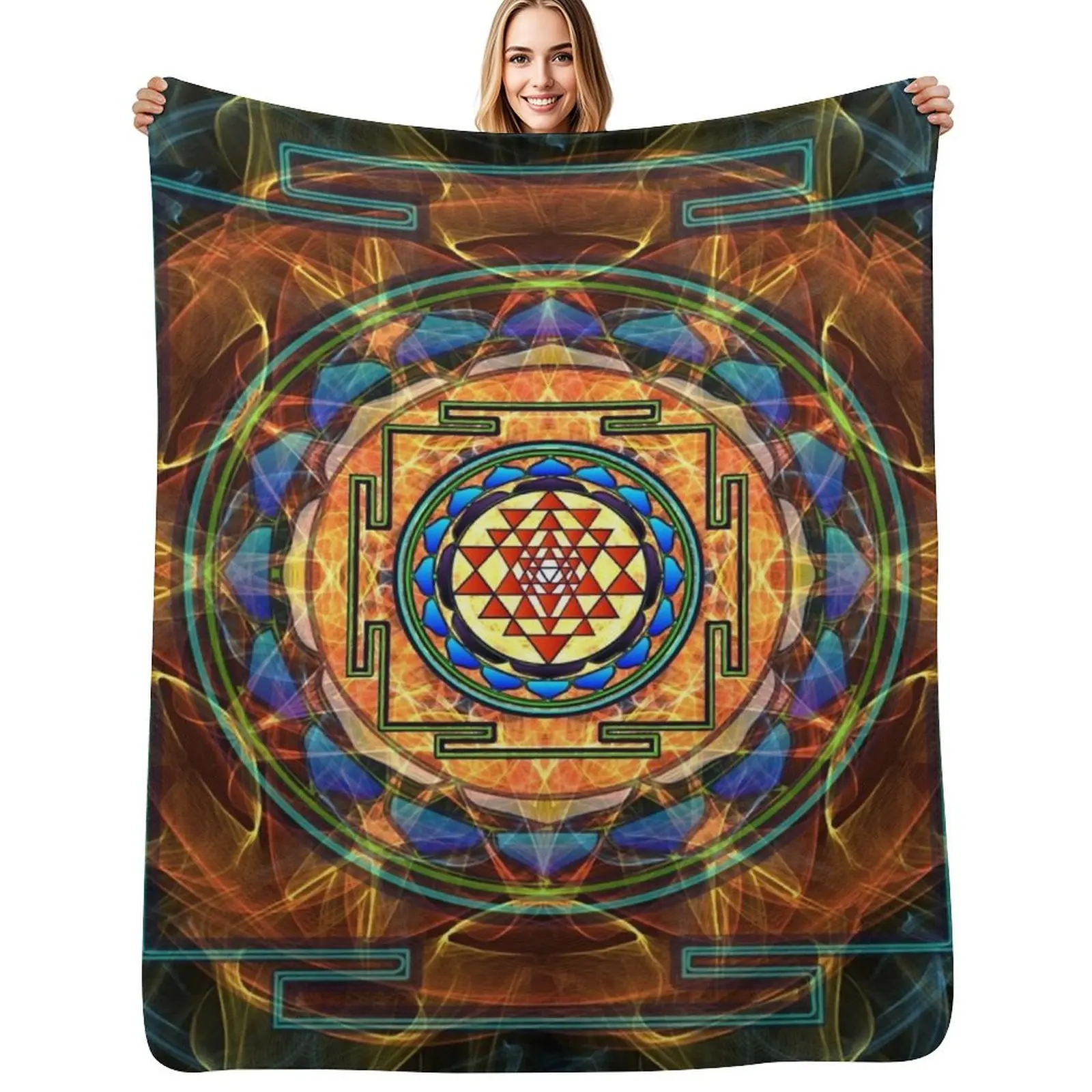 

The Sri Yantra - Sacred Geometry Throw Blanket Retros Bed linens Decorative Beds Camping Blankets