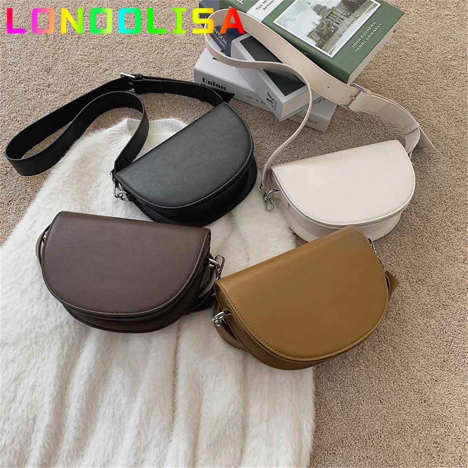 Retro Solid Color Saddle Bag High Quality Leather Shoulder Bags for Women 2024 New Simple Ladies Crossbody Bag Designer Handbags