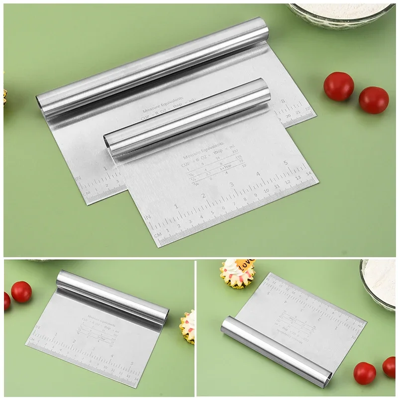 Stainless Steel Pasty Cutters Noodle Knife Cake Scraper with Scale Baking Cake Cooking Dough Scraper Baking Accessories