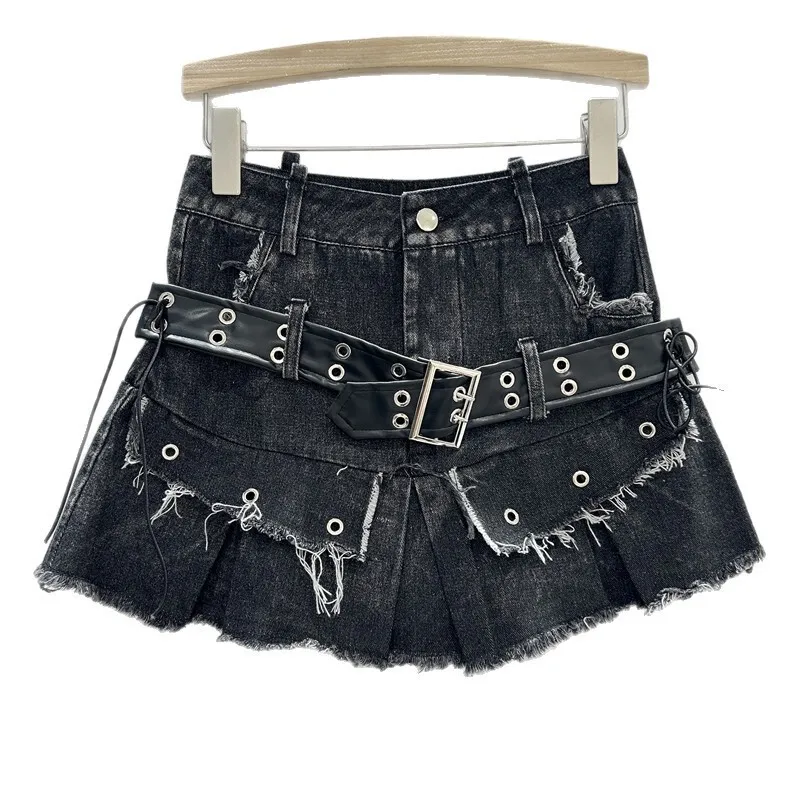 WTHT nuevo diseño de cinturón Vintage para mujer Mini faldas acampanadas con borde de rebaba 2025, Falda plisada de cintura alta a la moda de verano para mujer 1LS1767