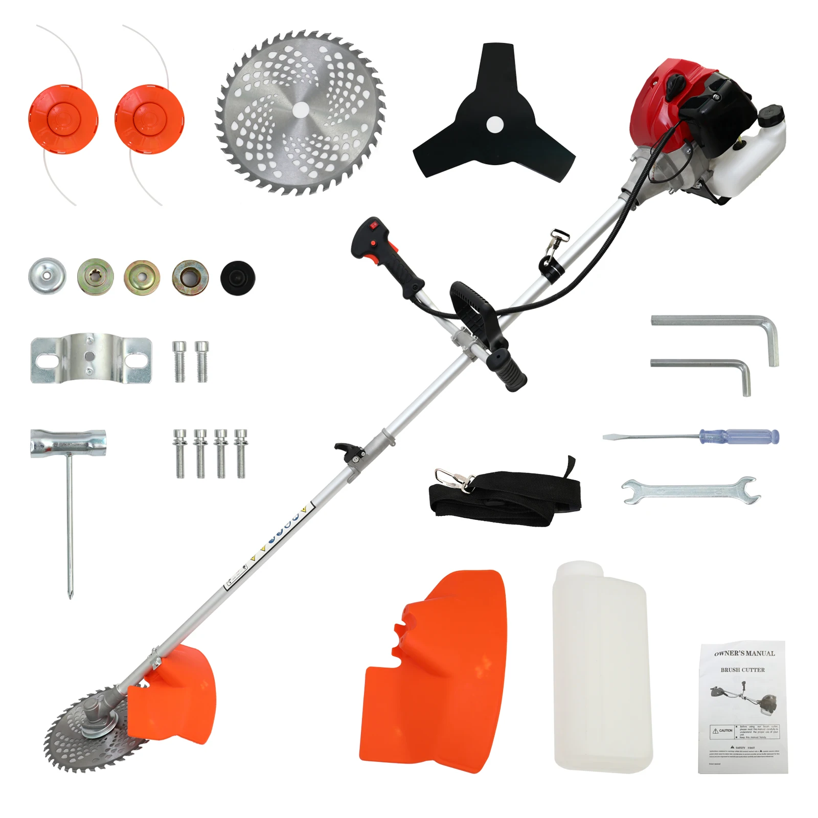 52cc 2-Stroke Weed Wacker Gasoline Powered Trimmer Handheld Lawn Mower Straight Shaft Gas Weed Eater 4 Detachable Trimmer Heads